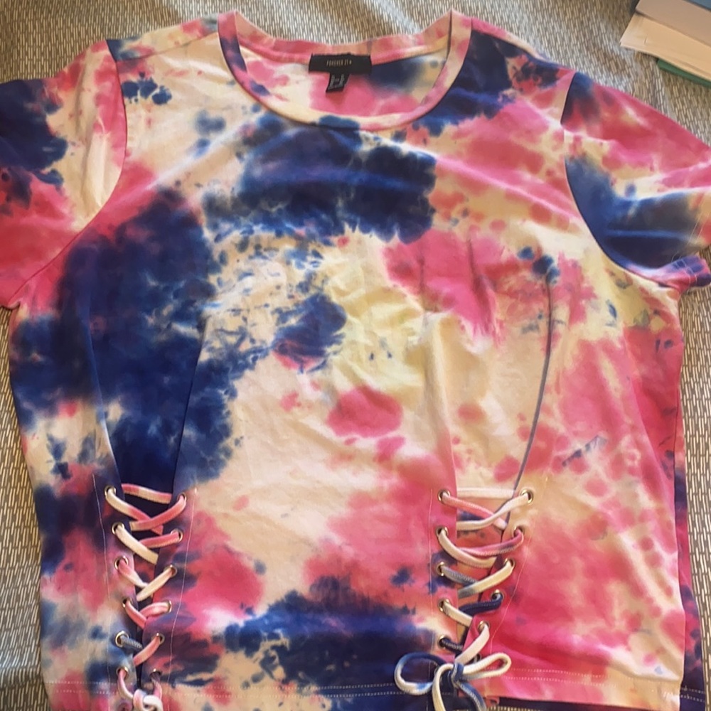 Forever 21 Tie Dye shirt with ties at the bottom
